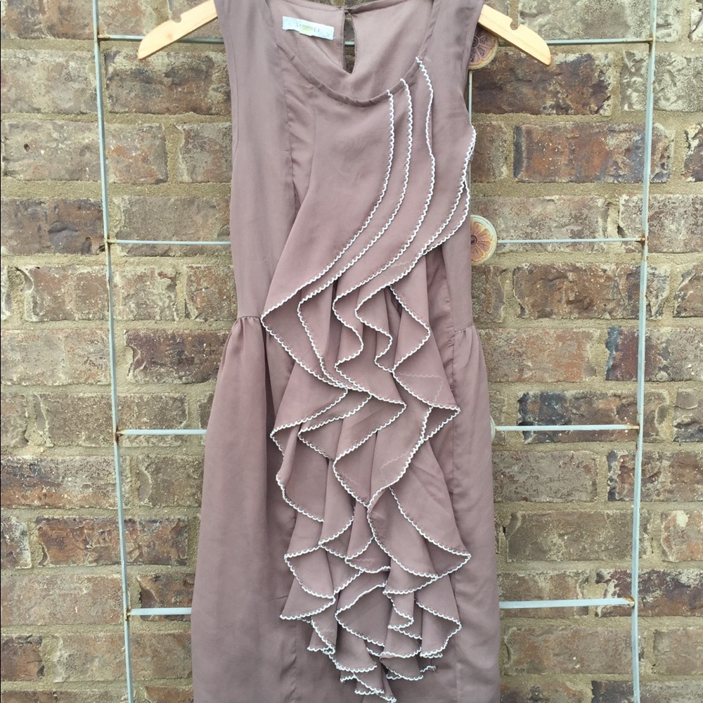 Alythea Neutral Summer Ruffles Midi Dress Size S